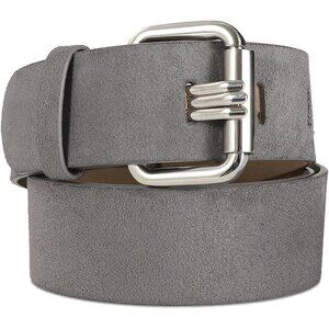 Women Leather Wide Fashion Thick Dress Belt With Gold Buckle Belt Suede Grey